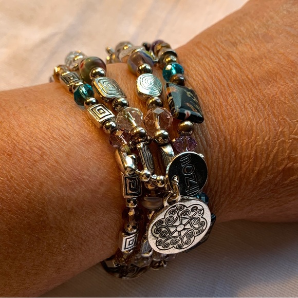 Luzou Coin Bracelet 4 Layers Silvertone - Picture 3 of 11